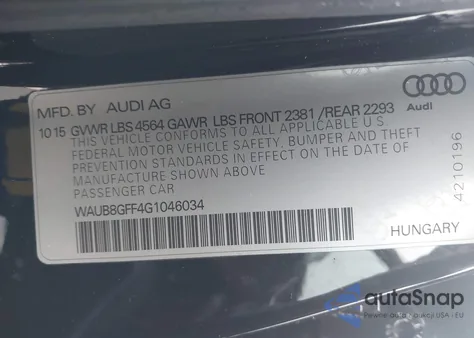 2016 Audi A3 2.0T Premium z USA, uszkodzony, nr VIN WAUB8GFF4G1046034